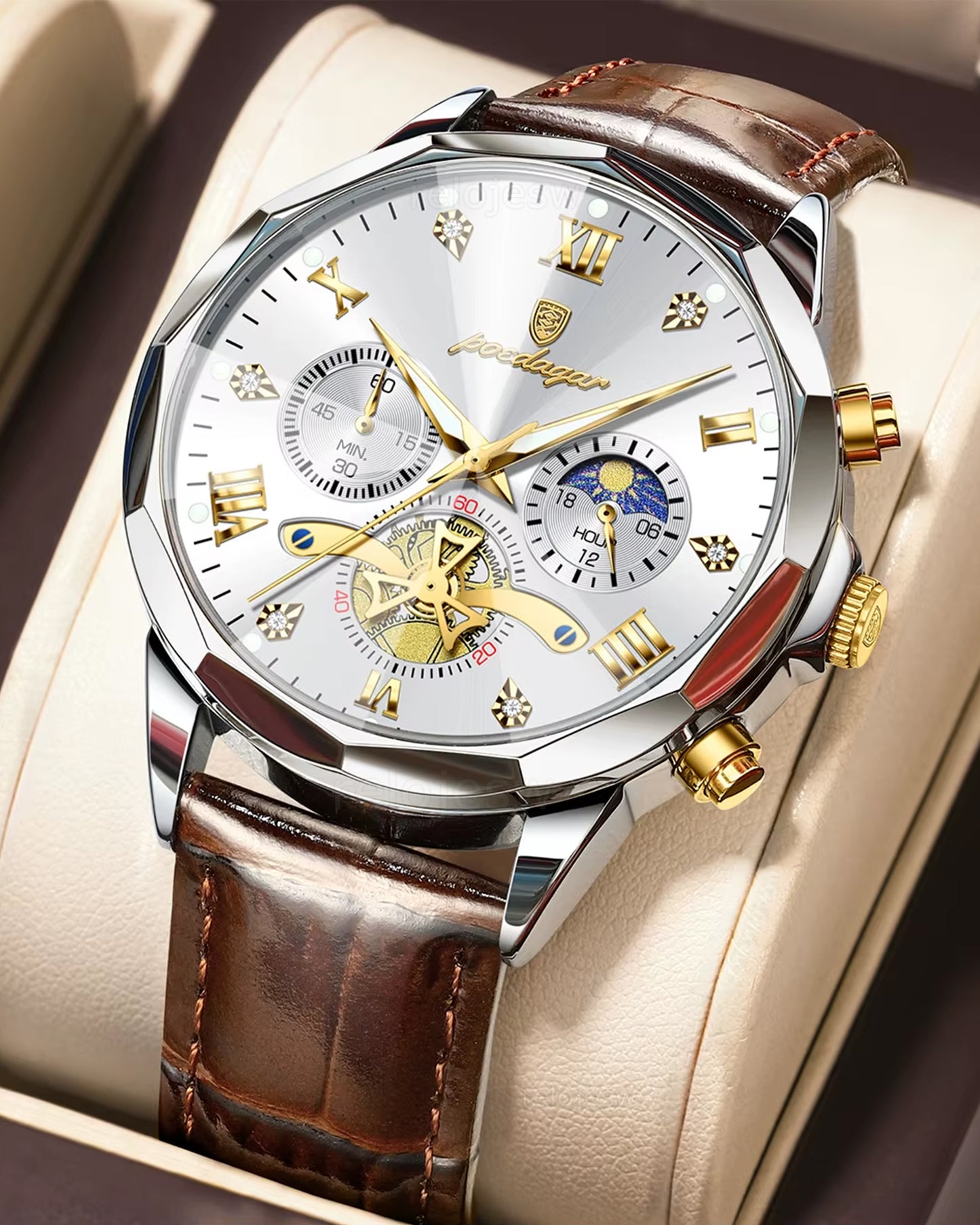 Reloj Poedagar Hombre Original Marrón PG-938B-MAPL