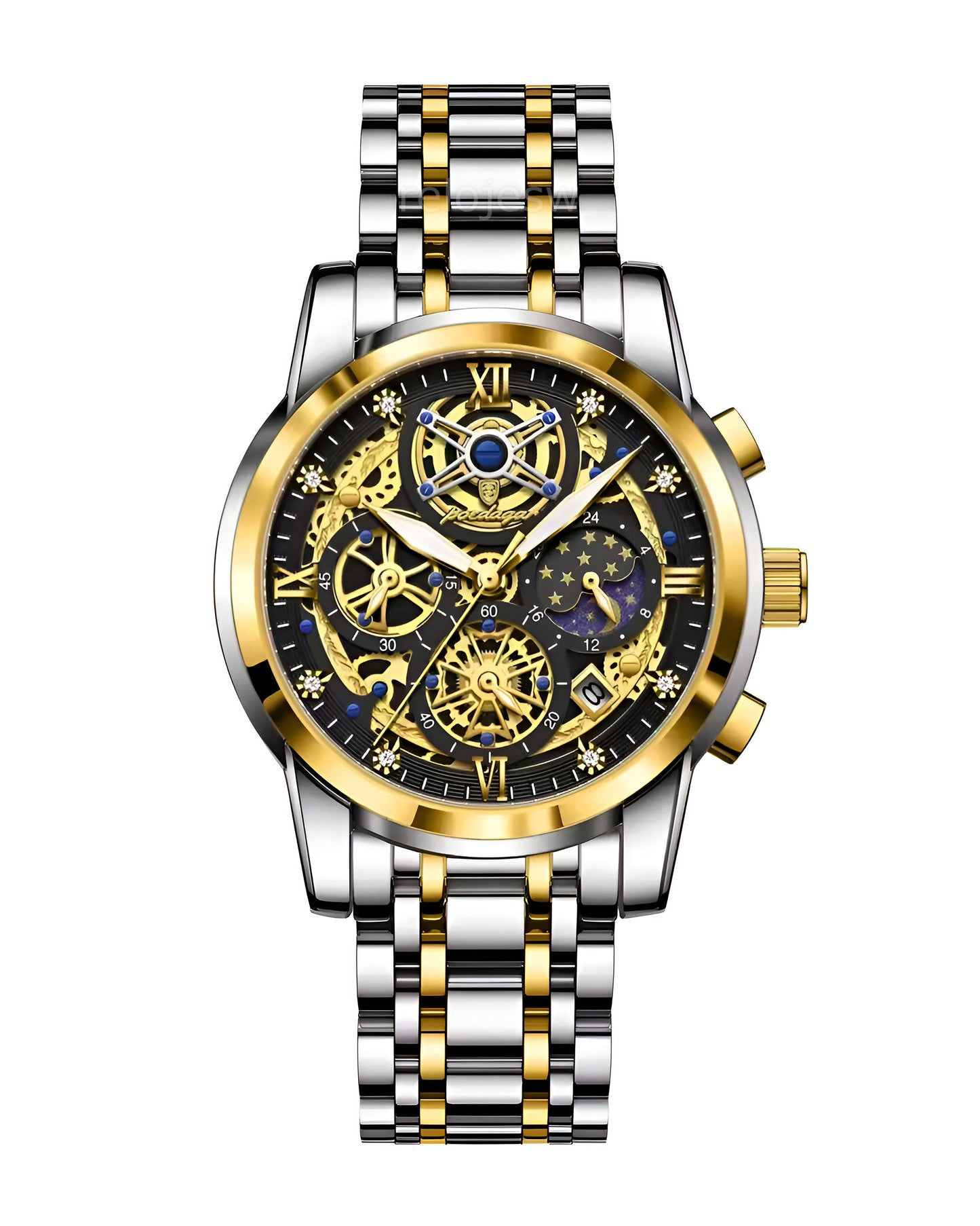 Reloj Poedagar Hombre Plateado Dorado PG-984-BINE