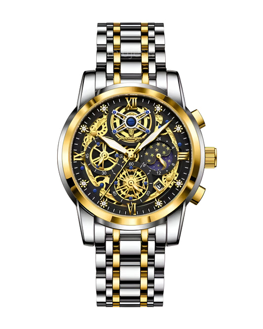 Reloj Poedagar Hombre Plateado Dorado PG-984-BINE