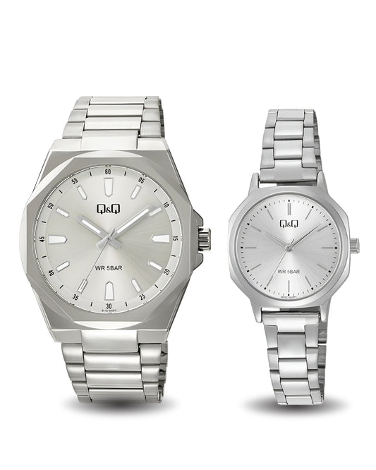 Relojes  Q&Q Pareja Plateado Dorado Q11C001Y-Q35C001Y