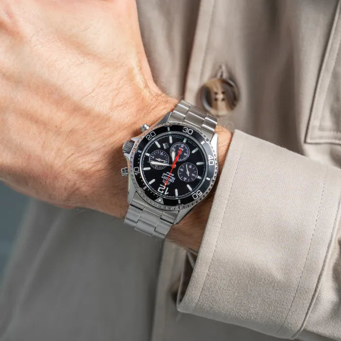 Reloj Orient Hombre Original Mako Cronógrafo Solar Plateado RA-TX0202B