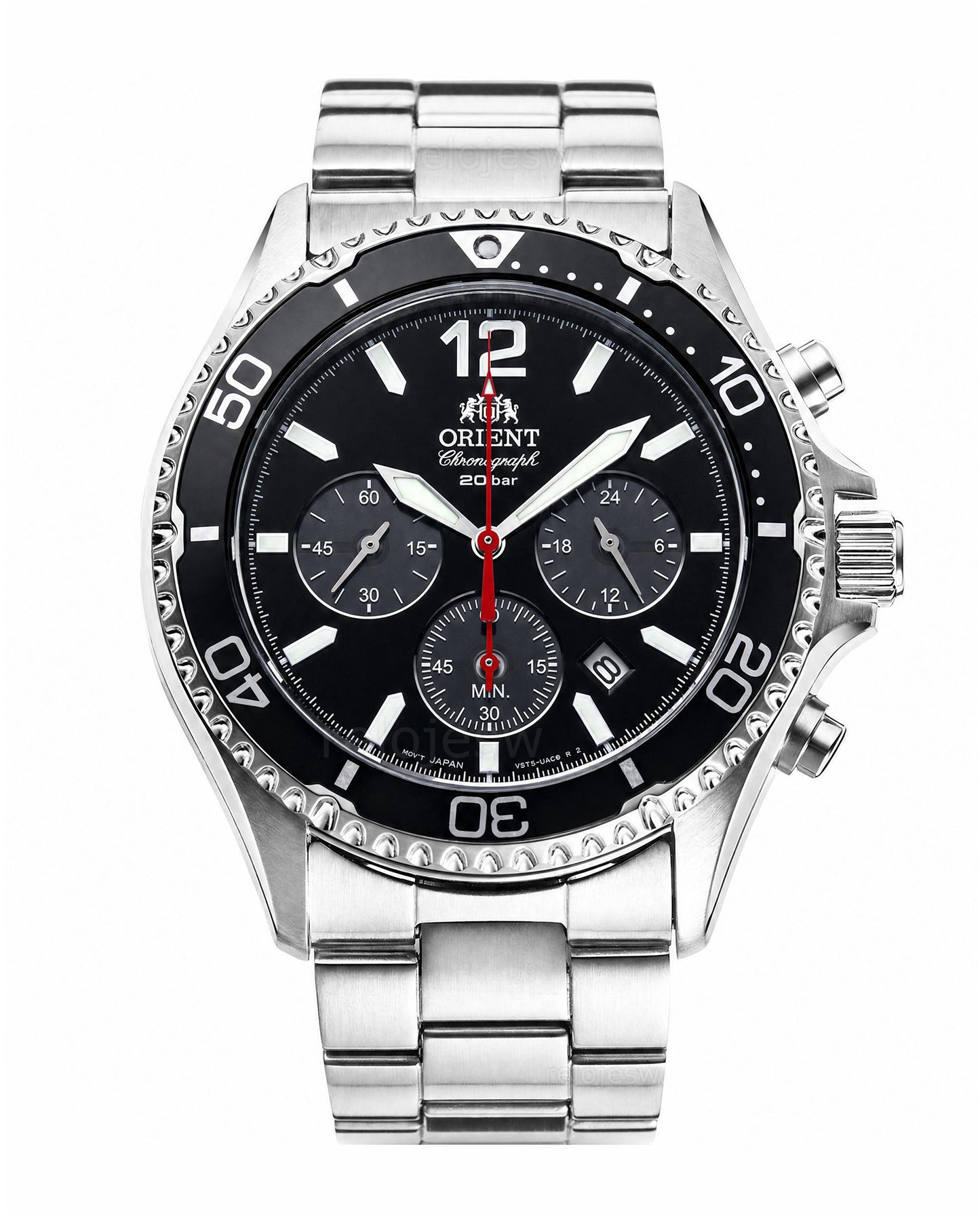 Reloj Orient Hombre Original Mako Cronógrafo Solar Plateado RA-TX0202B