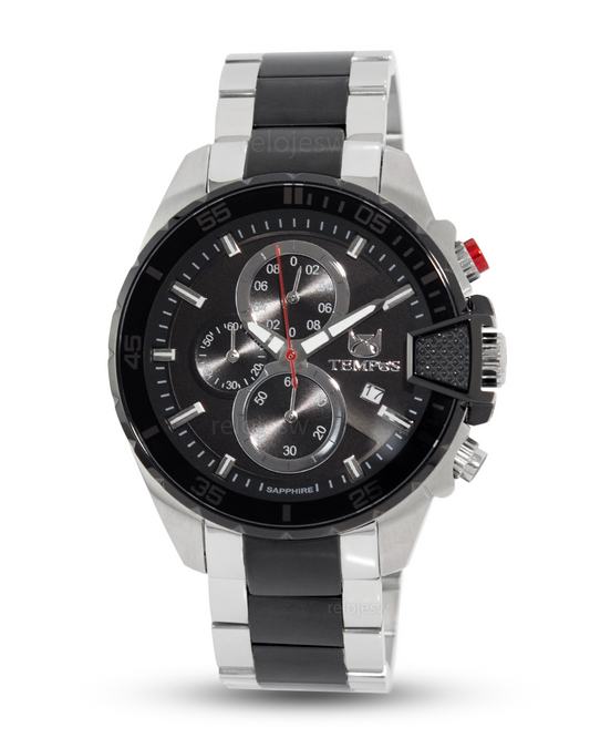 Reloj Tempus Hombre Plateado Negro S21121A-PLNE