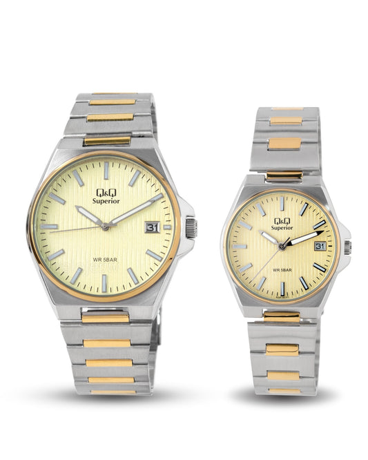 Reloj Q&Q Superior Pareja Plateado Dorado S21A007Y-S22A007Y