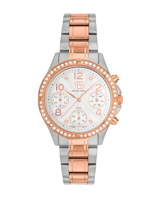 Reloj Yess Mujer Plateado y Oro Rosa SMT-241008-4