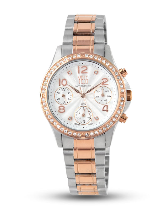 Reloj Yess Mujer Plateado y Oro Rosa SMT-241008-4