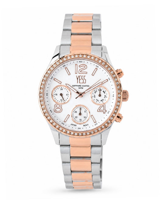 Reloj Yess Mujer Original Plateado y Oro Rosa SMT-251113-4