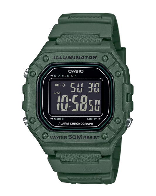 Reloj Casio Hombre Original Verde W-218H-3BV