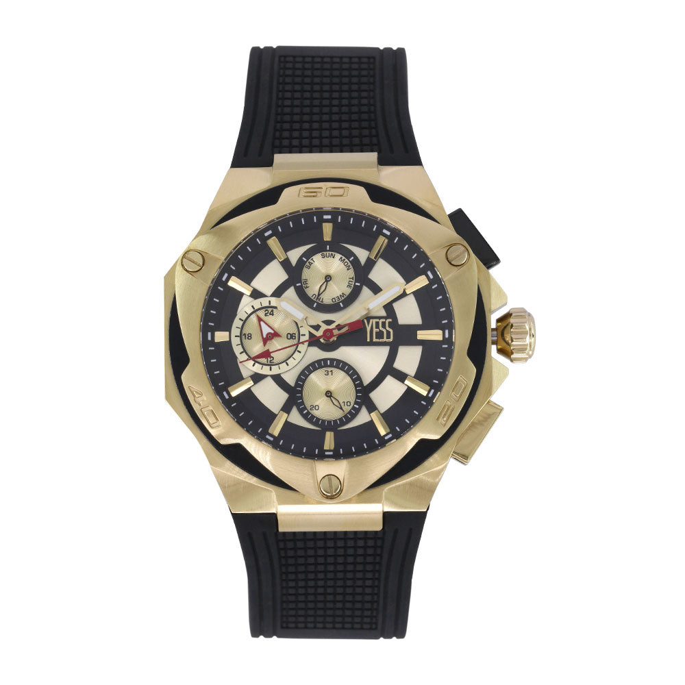 Reloj Yess Hombre Negro Dorado Y23043-4