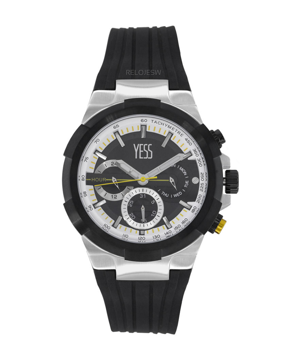 Reloj Yess Hombre  Negro Plateado Y23050-1