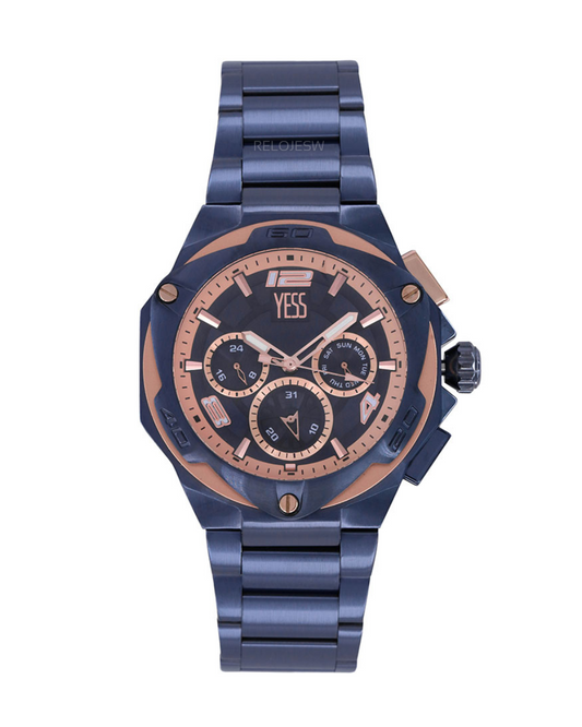 Reloj Yess Hombre Azul Oro Rosa Y23051-1