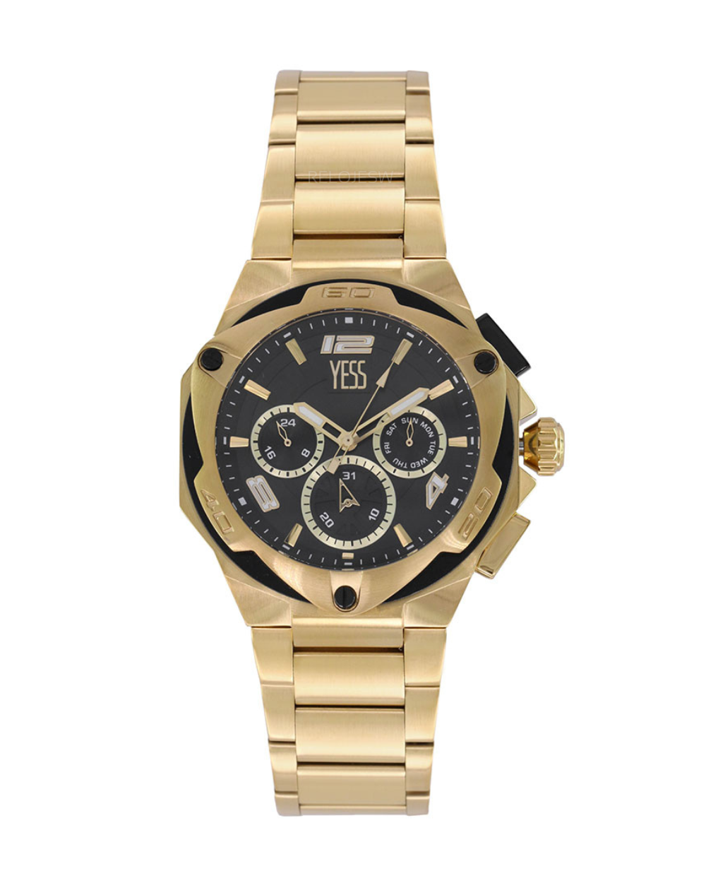 Reloj Yess Hombre Dorado Negro Y23051-3