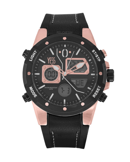 Reloj Yess Hombre  Negro Oro Rosa Y23061-7