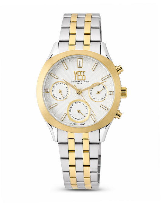 Reloj Yess Mujer Original Plateado y Dorado Y25012-3