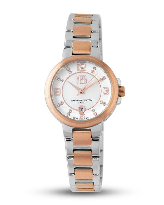 Reloj Yess Mujer Plateado y Oro Rosa Y25019-4