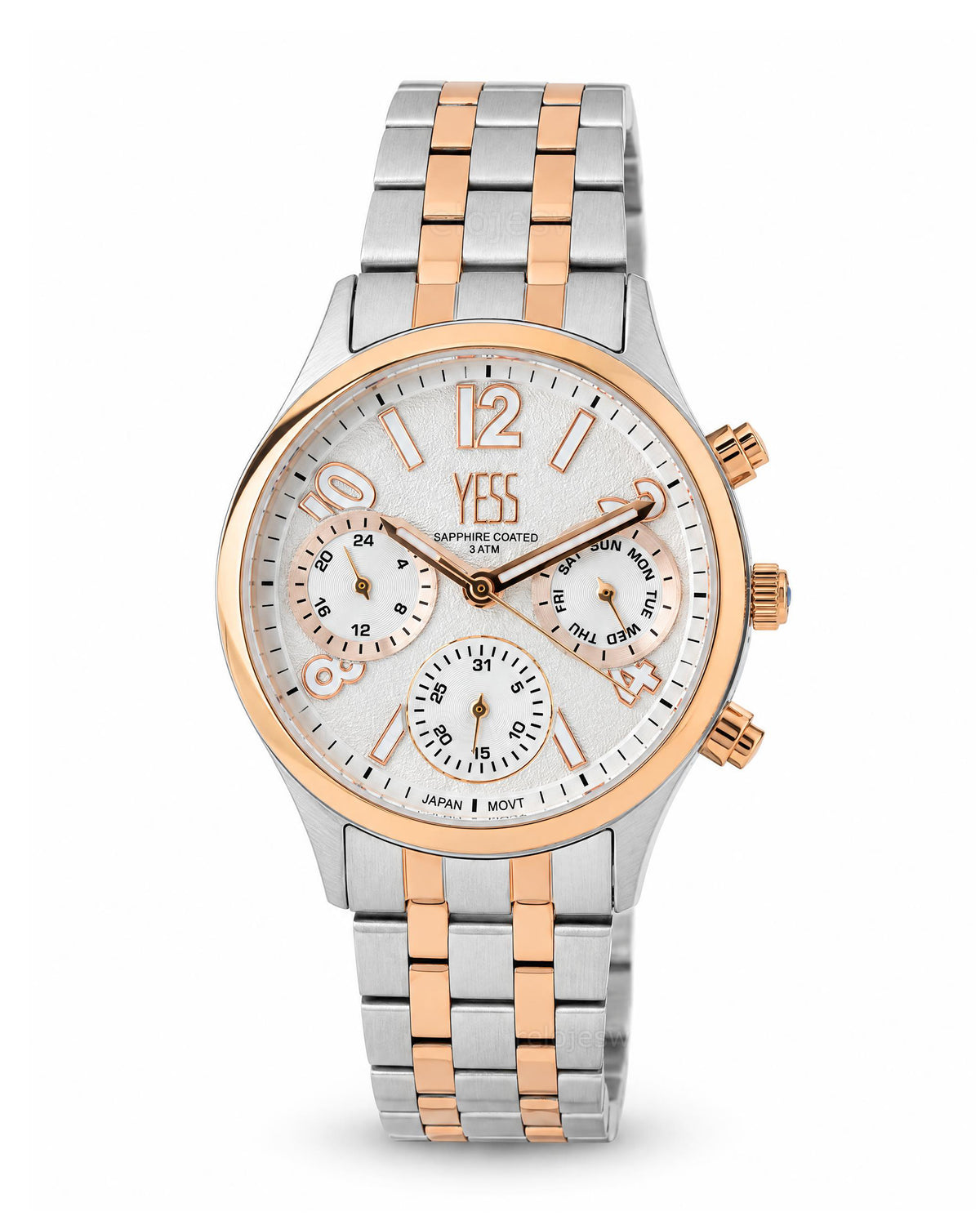 Reloj Yess Mujer Original Plateado y Oro Rosa Y25066-5