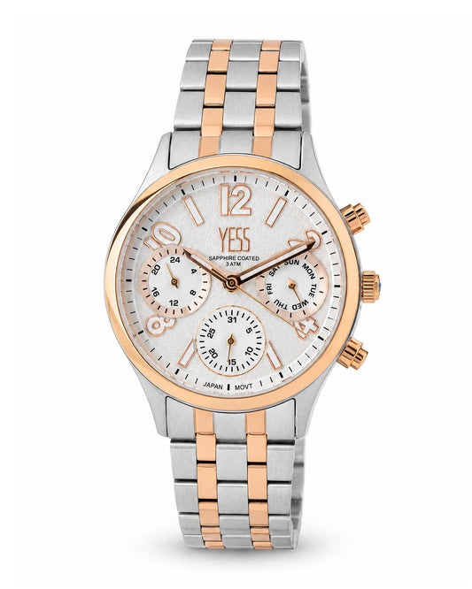 Reloj Yess Mujer Original Plateado y Oro Rosa Y25066-5