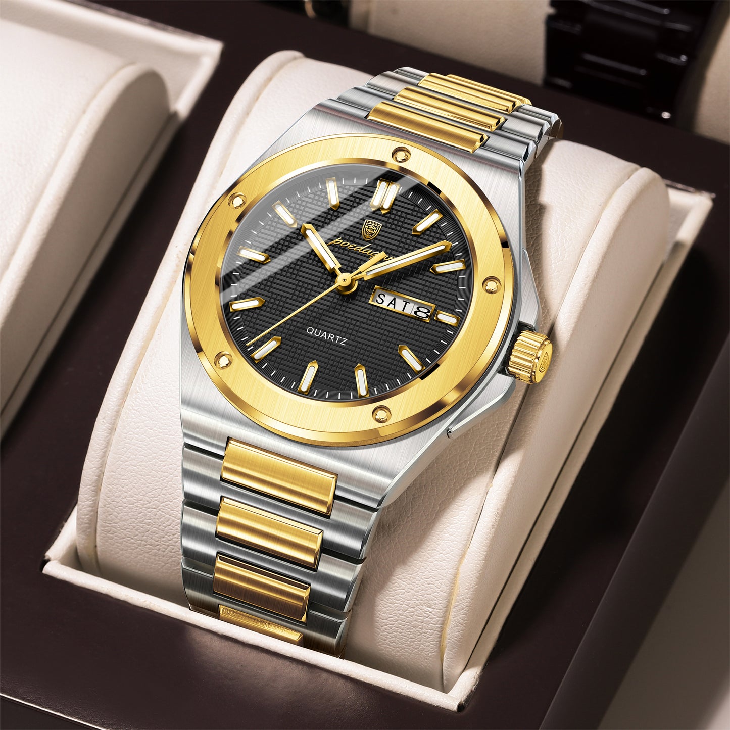 Reloj Poedagar Hombre Original Plateado y Dorado PG-696-BINE