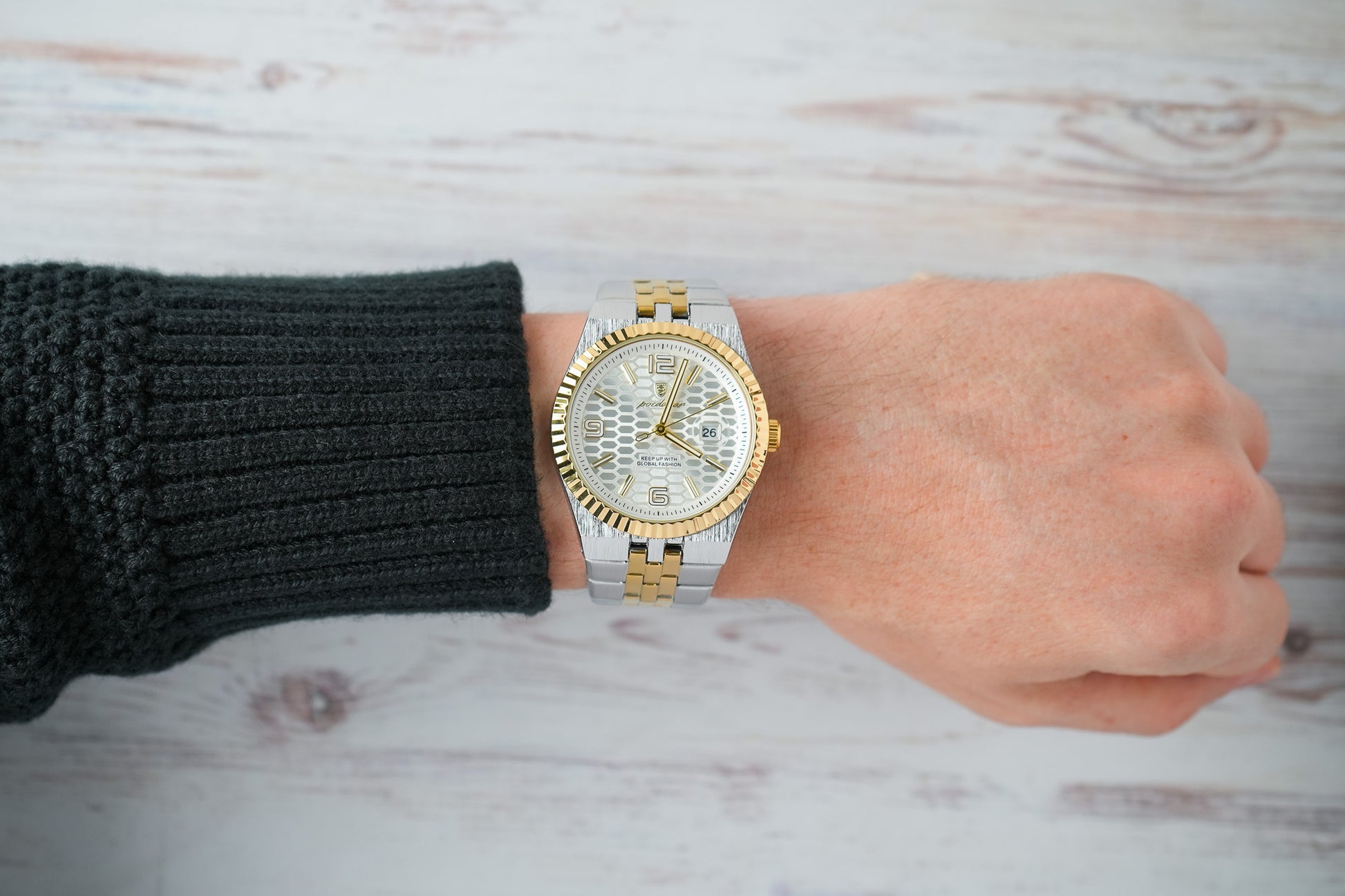 Reloj Poedagar Hombre Original Plateado y Dorado PG-839-BIPL