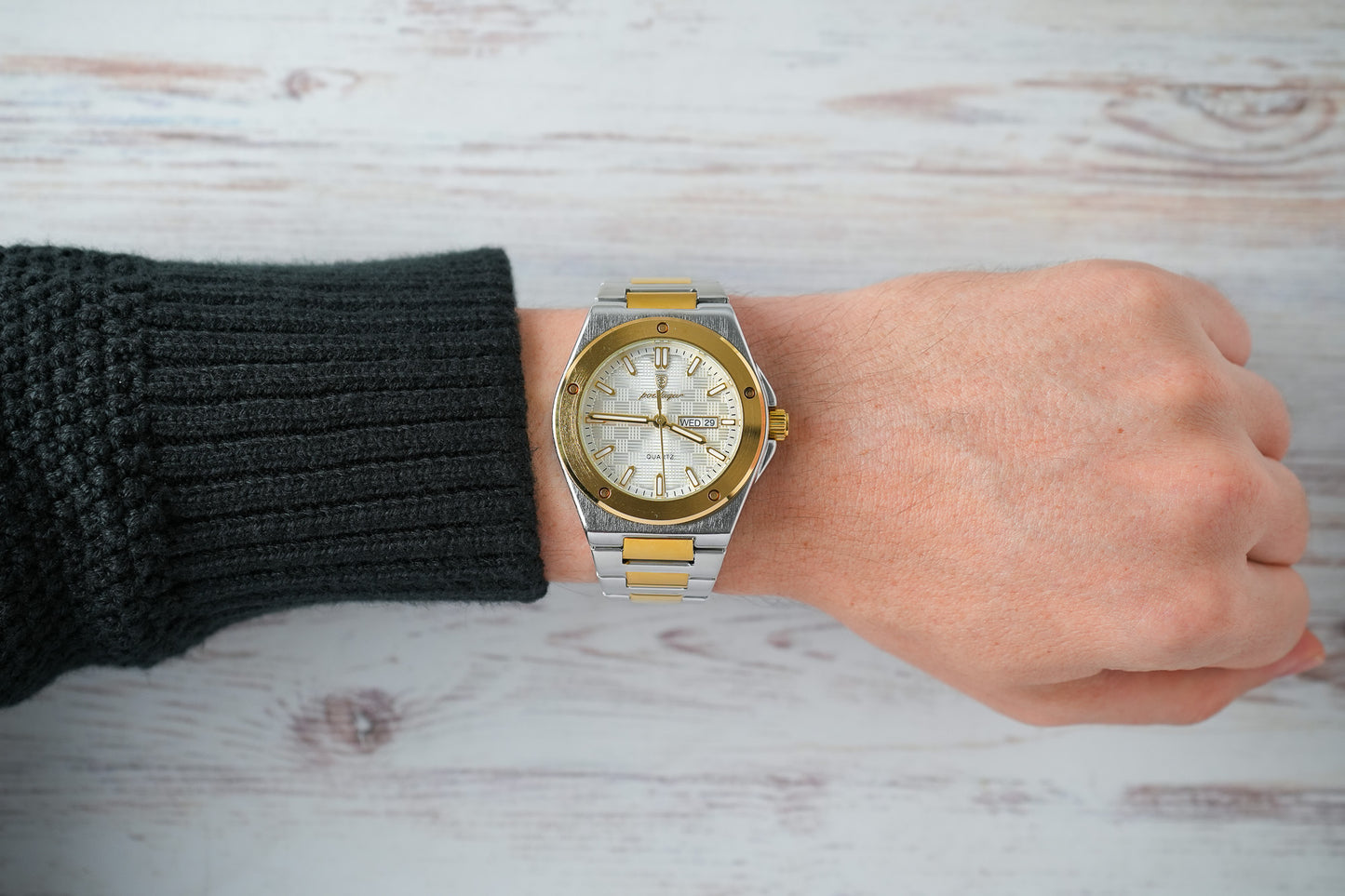 Reloj Poedagar Hombre Original Plateado y Dorado PG-696-BIPL