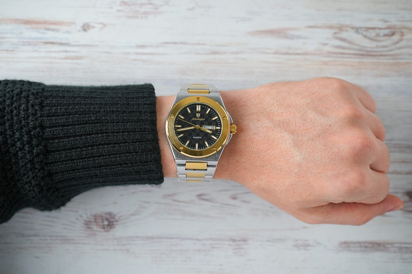Reloj Poedagar Hombre Original Plateado y Dorado PG-696-BINE