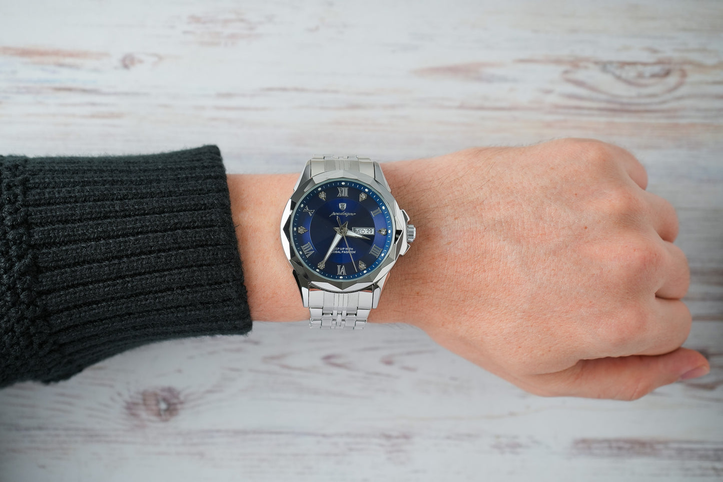 Reloj Poedagar Hombre Original Plateado PG-698-PLAZ
