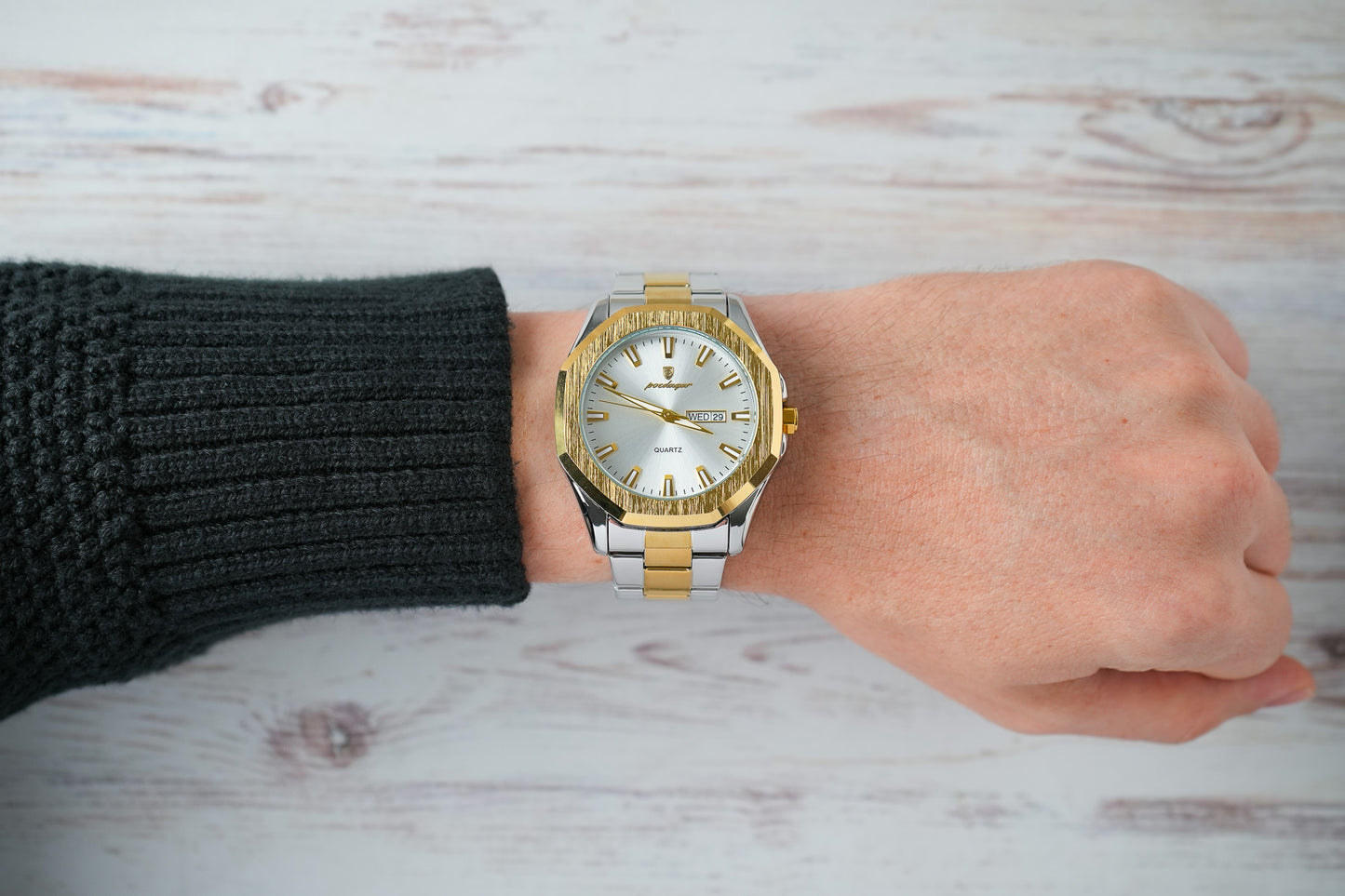 Reloj Poedagar Hombre Original Plateado y Dorado PG-875-BIPL