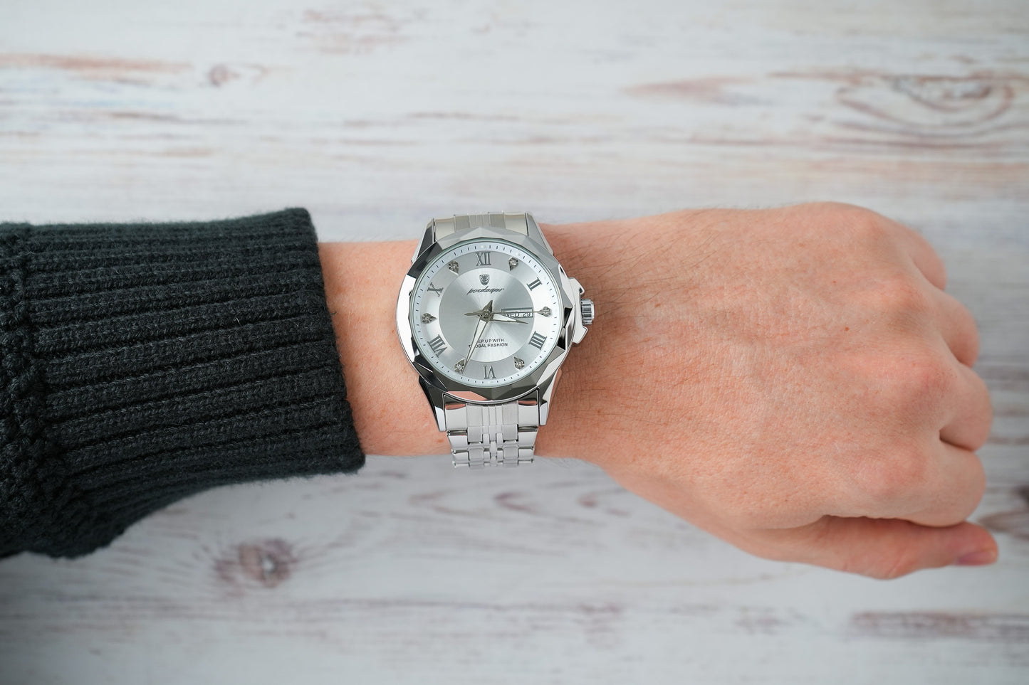 Reloj Poedagar Hombre Original Plateado PG-698-PLPL
