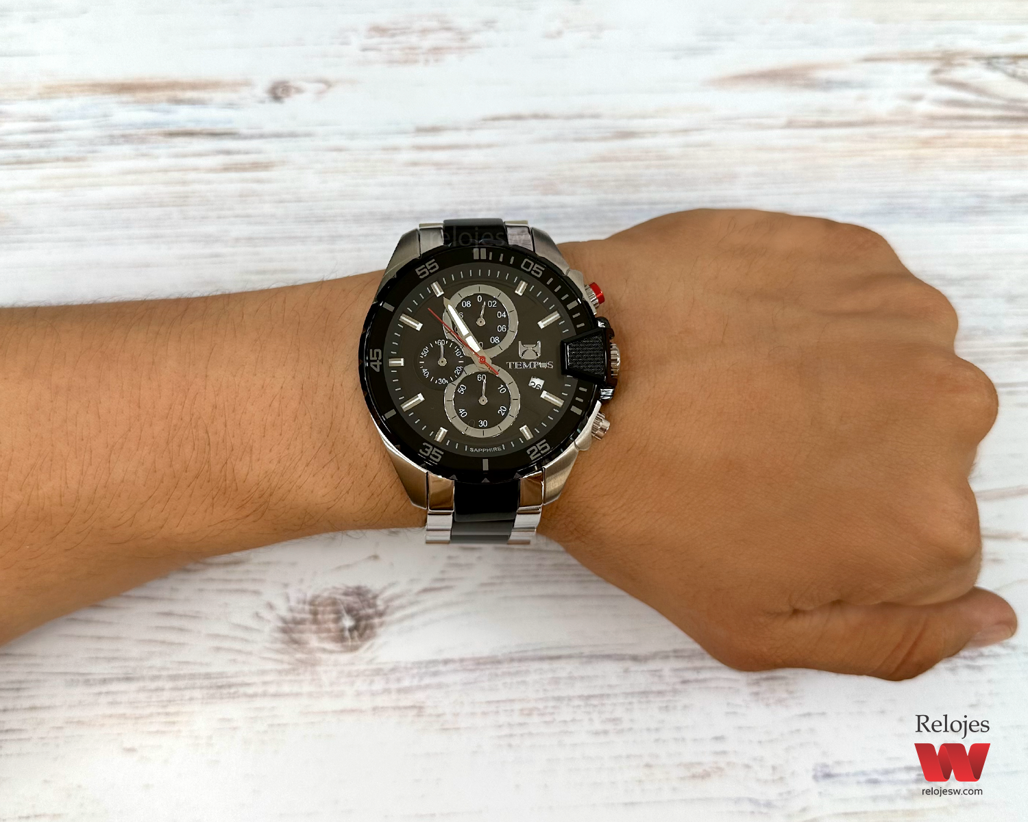 Reloj Tempus Hombre Plateado Negro S21121A PLNE