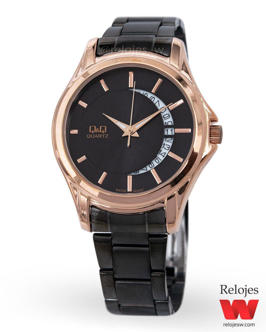 Reloj Q&Q Hombre Negro Oro Rosa A436J812Y