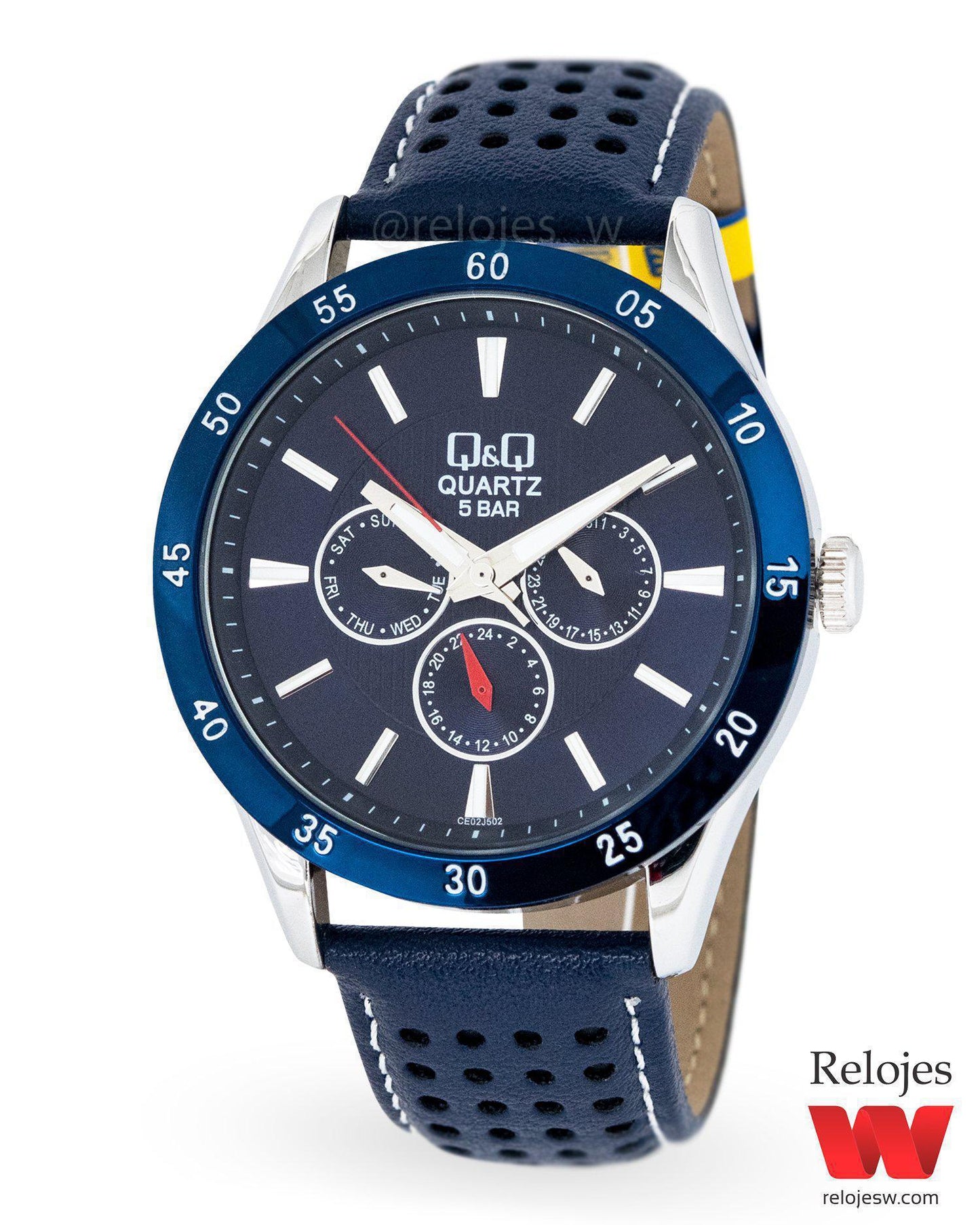 Reloj Q&Q C214J332Y elegante correa cuero azul