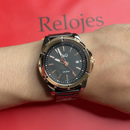 Reloj Q&Q Hombre A472J422Y Negro Oro Rosa