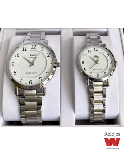 Reloj Q&Q Pareja Q944J204Y-Q945J204Y Plateado Blanco