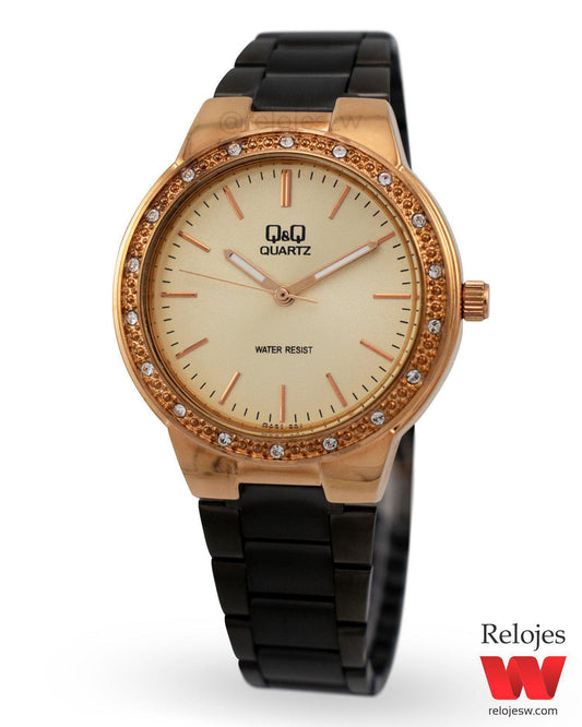 Reloj Q&Q Mujer Negro Oro Rosa QA31J801Y