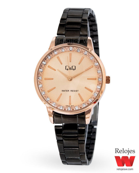 Reloj Q&Q Mujer Negro Oro Rosa QB09J802Y