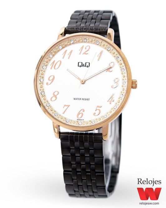 Reloj Q&Q Mujer Negro Oro Rosa QC09J414Y