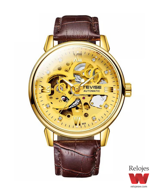 Reloj Tevise Hombre T869 Cafe Dorado